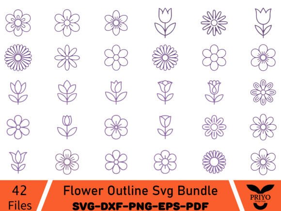 Flower Outline SVG Bundle for Editorial Graphics