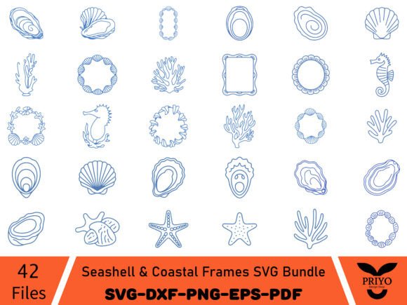 Seashell Coastal Frames Graphics for Crafting